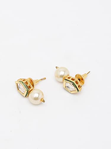 Ruby Raang Women's Mixed Metal Artificial Kundan Earrings - Traditional Jewellery Set for Women (Gold) - Image 5 thumbnail