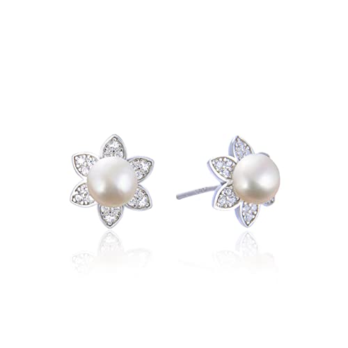 Bagues en Argent Sterling avec Fleur de Zircone et Perle pour Femme Raffinée