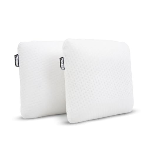 Image of CareFoam Memory Foam Square Cushion for Car, Sofa /Diwan, Bed, Chair & Decoration | Highly Durable, Hypoallergenic | 14 inchx 14 inch x 4 inch | Velvet Cover | White Jacquard, Pack of 2