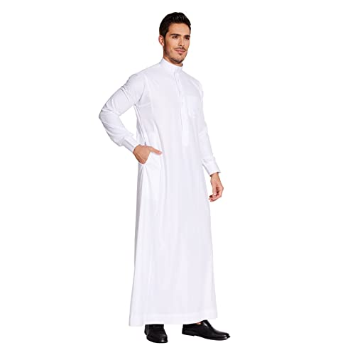 Sabolia Arabic Thobe Saudi Style Men’s Arab Robe Men’s Muslim Clothes Ramadan Middle East Ethnic Clothes Cuff Sleeve Size 56