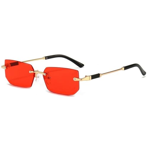 HYYZZC Gafas de sol sin montura para mujeres y hombres, modernas, rectangulares, sin marco, estilo retro, para viajes de verano, con protección UV400, color rojo, talla única
