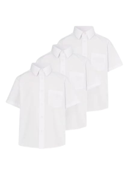 Pack of 3 Short Sleeve Shirt School Uniform Boys | School Shirts Boys White & Light Blue | Men Workwear Comfortable Shirts