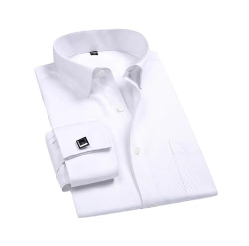Camisa De Vestir para Hombre Camisas con Botones De Negocios Formales De Manga Larga Blanca Camisa con Gemelos De Ajuste Regular FS06 XL