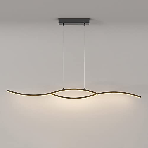 Chandelier suspendu minimaliste LED de 26W, lustre linéaire noir géométrique de salon