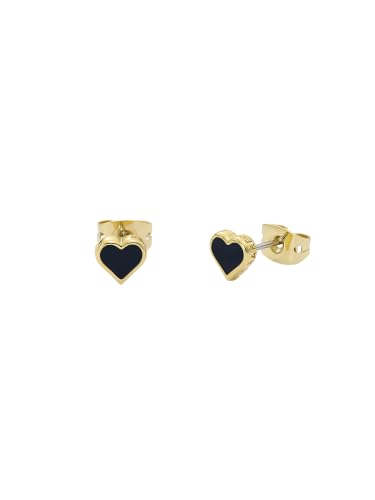 Image of Ted Baker Hailey Enamel Heart Stud Earrings for Women (Gold/Black)