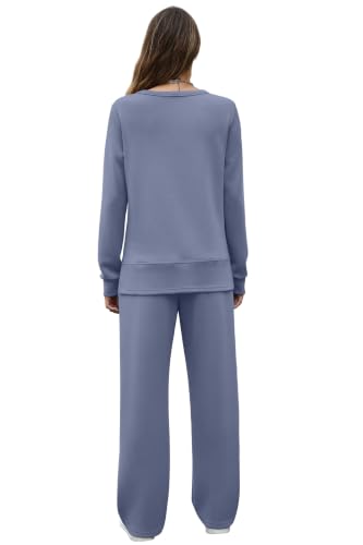 Image of OFEEFAN Women's 2 Piece Lounge Set Travel Airport Outfits Side Slit Tracksuit Wide Leg Loungewear Baggy Comfy Sweatsuit S-3XL