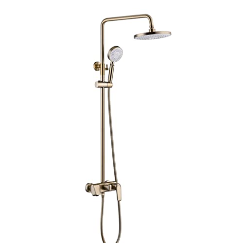 Système de douche mural luxe brushed gold et robinet de bain