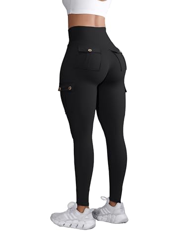 Women High Waist Cargo Leggings Workout Leggings Tummy Control Yoga Pants with Pocket2