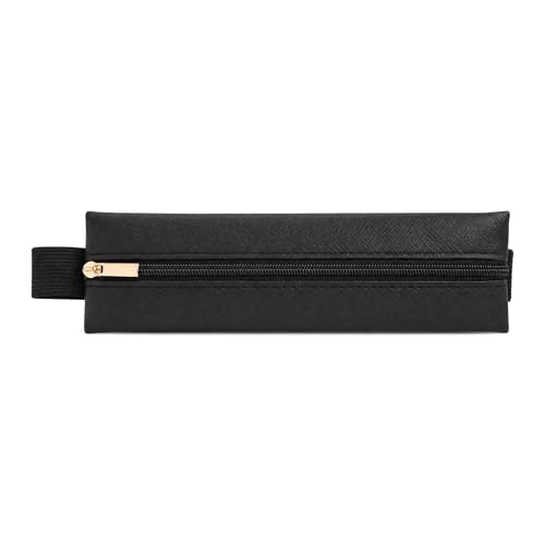 DINSAGE Black Pencil Case with Elastic Book Band Slim Pencil Case Small Pencil Pouch for Notebook Portable Pen Case with Zip for School Office College (Black)