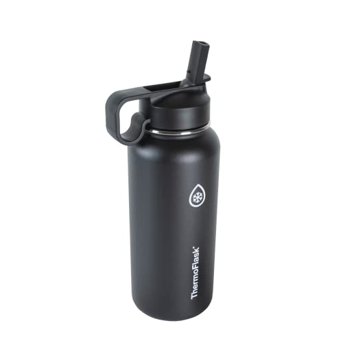 Thermoflask Garrafa de água isolada dupla de aço inoxidável, 946 ml, preta