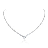 Gradual Moissanite Tennis Chain Necklace: 925 Sterling Silver VVS1 D Color 14k White Gold Plated V Shape Link Moissanite Necklace Dainty Lab Diamond Wedding Jewelry Gifts for Women Lady