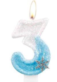 Velas de cumpleaños de Froze, vela con purpurina para el número 3 de cumpleaños, velas de copo de nieve para pastel, velas azules y blancas para decoración de cumpleaños con temática de congelación