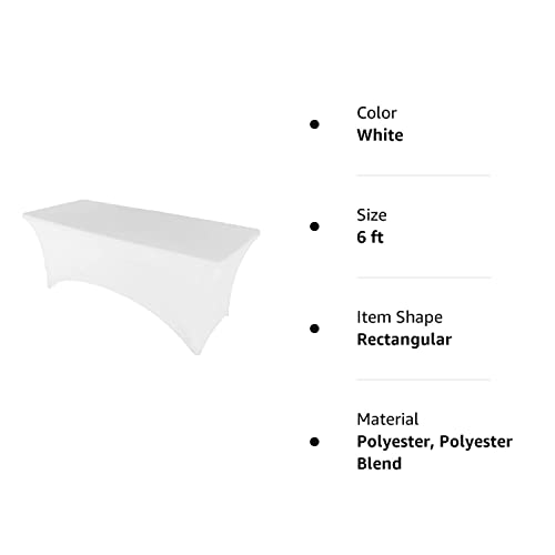 Gwhome 6 Ft Spandex Fitted Stretch Tablecloth Rectangular Table Cover Wedding Banquet Party (White, 6 Ft) #TOP4