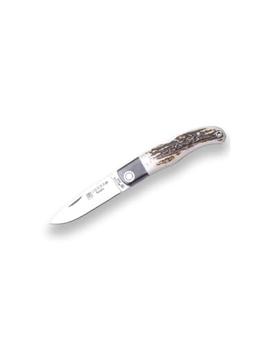 Joker Koala 125l sport Folding knife, 3.14-inch MOVA steel blade, olive wood or stag horn handle and serrated back of the blade, fishing, hunting, camping and hiking tool (Stag Horn)