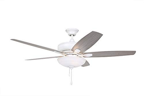 Luminance Kathy Ireland Home Ashland Led Ceiling Fan With Light Kit | 52 Inch Fixture With 5 Blades, Removable Glass Shade, And Pull Chain | Low Profile Hugger With Dual Mount And Downrod, Satin White #TOP2
