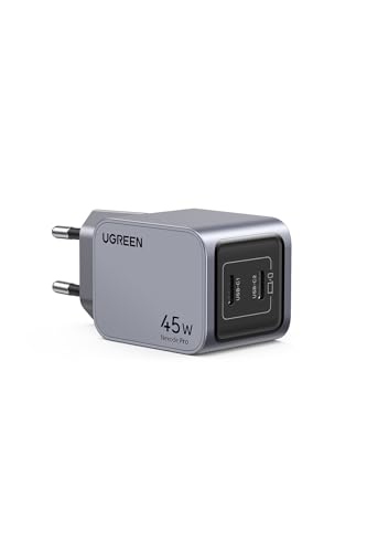 Chargeur rapide 45W GaN Type-C avec double port USB-C et technologie QC PD Gris Sidéral