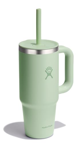 Image of Hydro Flask 24 Oz Travel Tumbler with Handle, Lid and Straw - Insulated Stainless Steel in 24 Oz Aloe Green