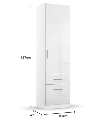 Rauch Möbel Celle, Kleiderschrank für Schlafzimmer, Kinderzimmer, Babyzimmer, Garderobe, Flur, 1-türig, 2 Schubladen, Farbe Hochglanz Weiß/Weiß, Breite 47 cm