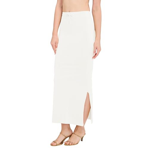 Image of DESI GIRL Cotton Lycra Stretchable Saree Shapewear Petticoat with Drawstring for Women | Fishcut Saree Petticoat with Side Slit for Easy Movement | Saree Shaper | Long inskirt