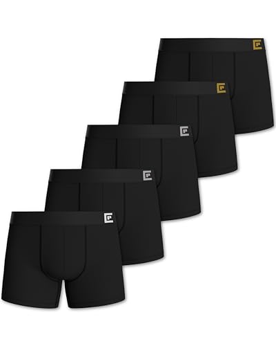 Pierre Calvini Mens Boxers - Soft & Breathable Cotton Boxers for Men - Longer Leg Anti-Chafing Mens Underwear - Tag Free Anti-roll Thick Waistband No Riding Up - 5 Pk - Black - Large