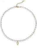 LUCA SMITH Gargantilla de perlas de agua dulce con inicial para mujer, chapado en oro de 14 quilates, collar de gargantilla de perlas barrocas con dije inicial, regalo para su novia, madre, profesora