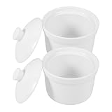 NIYANGLE 2 Cuencos de Cerámica con Tapa de 4 Pulgadas, Resistentes al Calor, para Cocinar al Vapor y Servir Postres, Tazones para Huevo al Vapor, Ideales para Cocina Doméstica y