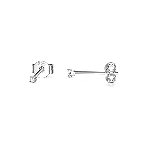 SNORSO Boucles d'oreilles Femme Argent 925, Clous d'oreilles Zircone Cubique 3mm Rondes pour Femme...