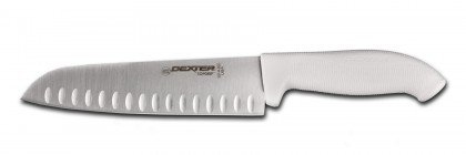 Dexter Russell SG144-9GE-PCP SofGrip (24513) Cuchillo Santoku, 9.0 in, doble borde, sin manchas, acero de alto carbono, antideslizante, blanco,
