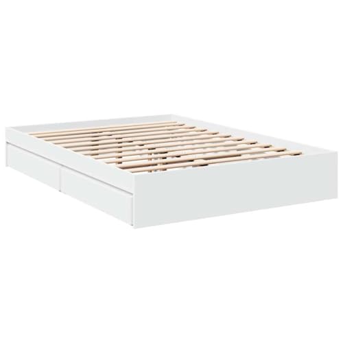 vidaXL Bettgestell, Bett mit Schubladen für Schlafzimmer, Bettrahmen mit Lattenrost, Schlafzimmerbett Doppelbett, Weiß 120x200cm Holzwerkstoff