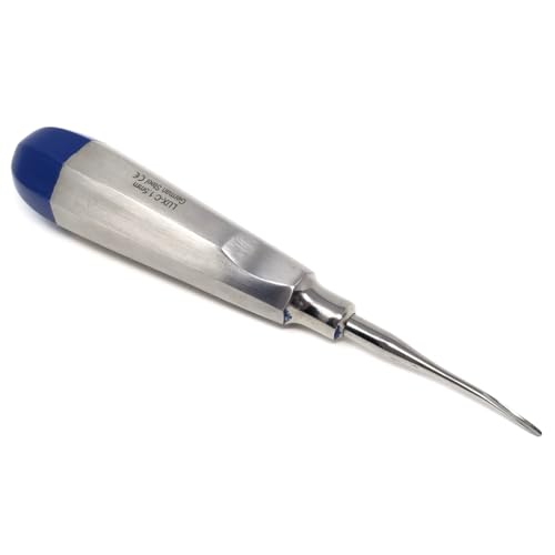 Dental Luxating Elevators with 1.5mm Straight & Curved Tips to Loosen Teeth Apical Root Tip Extraction Stainless Steel Orthodontic Tools in Color Bands for Easy Identification (1.5mm CRV - Blue)