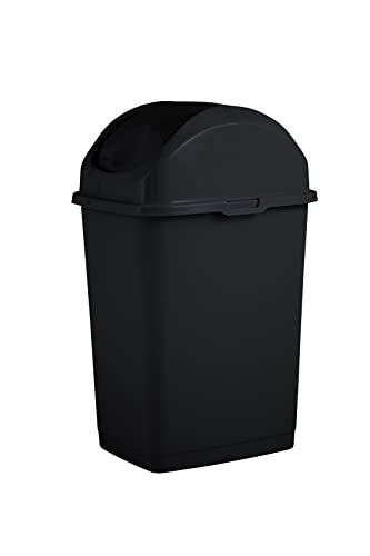 Image of Superio Swing Top Trash Can,Set of 3 Waste Bins for Home, Kitchen, Office, Bedroom, Bathroom, Ideal for Large or Small Spaces - White (Black-10 qt+2 5 qt)