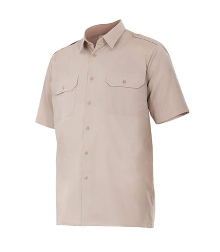 Velilla 532; Camisa manga corta con galoneras; color Beige; Talla XXL