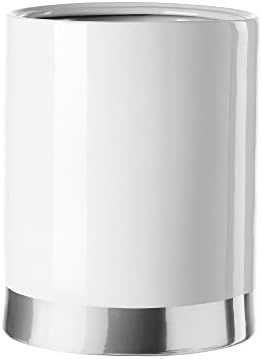 Motifeur Bathroom Wastebasket - Ceramic Decorative Trash Can (White and Silver)…