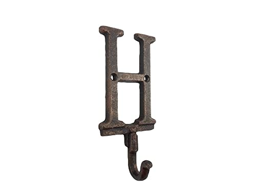 HANDCRAFTED NAUTICAL DÉCORRustic Copper Cast Iron Letter H Alphabet Wall Hook 6"