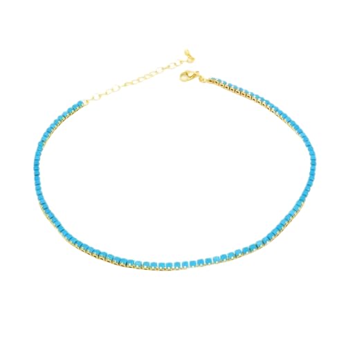 Boho Turquoise Beaded Necklace with Extender Chain Dainty Adjustable Gemstone Choker for Women Summer Beach Accessory