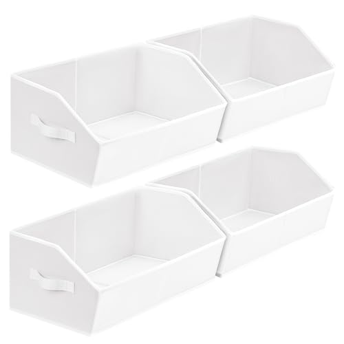 Image of Homsorout Closet Baskets for Shelves Trapezoid - Decorative Storage Baskets with Handle, Closet Bins for Organization, Shelf Storage Bins for Clothes, Books, Home, Office, 4 Pack, White