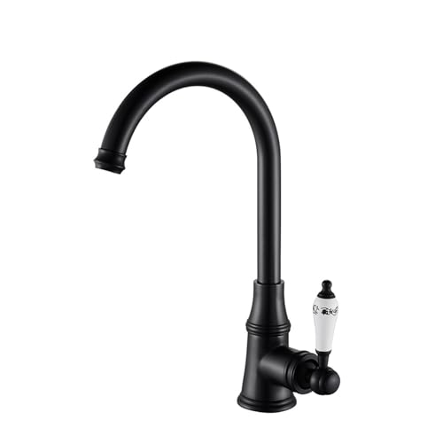 Grifo de cocina vintage de alta presión para cocina rústica, boquilla giratoria de 360°, grifo de fregadero de cerámica (negro) perfecto para decoración de granja