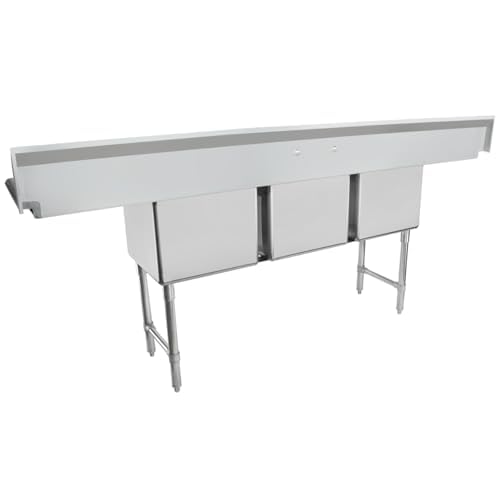 Image of Empura 94 inch Wide Stainless Steel Three Compartment Commercial Sink | Utility 18 inch x 18 inch Bowl for Restaurant Laundry Garage | (2) 18 inch Drainboard, 9.75 inch Backsplash, 94 inchW x 23.5 inchD x 44.25 inchH, 16 Gauge, NSF