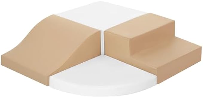 4-Piece Soft PU Leather Toddlers Climbing Toys, Baby Foam Climbing Blocks for Toddlers 3, Foam Play Gym Climbing Structures, Indoor Climb and Crawl Activity Play Set (White and Coffee)