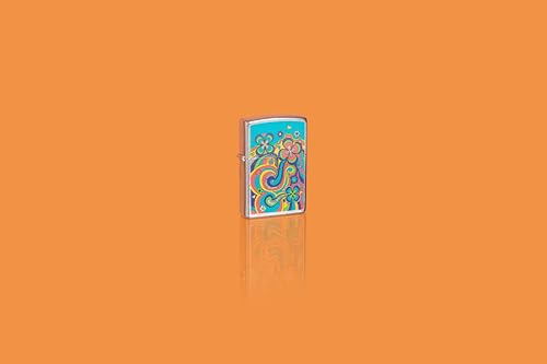 Image of Zippo Flower Power - Groovy Retro Floral Design on Colorful Matte Finish, Pocket Fuel Refillable Windproof Lighter, BIS Certified