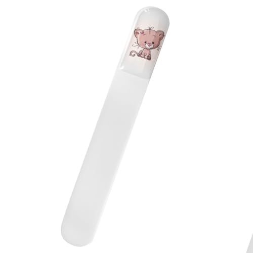 SCHWERTKRONE® Lima de uñas para bebé de cristal bohemio, lima de cristal suave para recién nacidos y niños pequeños, grano fino por ambos lados, gel 3D, diseño de gato, higiénico, fabricado en la UE