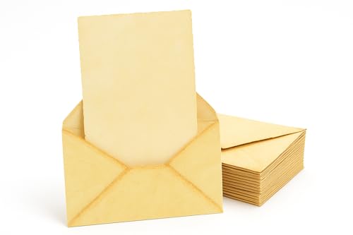 Vintage Envelopes for letters with Watercolor Paper, Pack of 25 watercolor cards with envelopes, 150 GSM Thick Antique recycled deckle edge handmade cotton paper for Writers Invitations Announcements