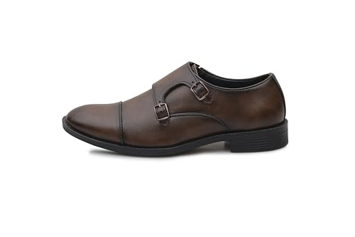 Image of Men's Double Monk Strap Formal Shoes | Cap Toe Design, Polished Upper, Soft Cushioned Insole, TPR Outsole, Slip-On Formal Shoe for Men Office Dress, Party & Wedding Footwear