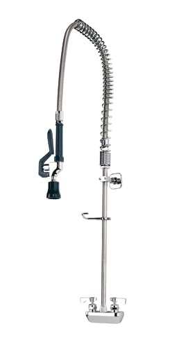 FSE 373-KR-17-124WL Royal Series 4" Center Wall Mount Pre-Rinse Faucet, 35" H with 15" Overhang, 1.15 GPM Spray Head, Stainless Hose, Chrome Plated Brass Base, Bracket and Mounting Kit