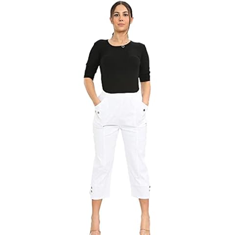 Crazy Fashion Women’s Capri Trousers Ladies 3/4 Pants & Shorts Elasticated Waistband Trouser Casual Summer Soft Pant Plus Size 10-24 (14, Trouser White) Cover