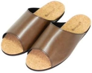 [2足セット]コルクでむれにくい、来客時も合成皮革とシンプルカラーのデザインで、さりげないセンスを! 「バークオブケイ」コルクルームシューズ L:ブラウン