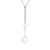 Concetto di design: questa elegante collana a Y presenta una sofisticata combinazione della stella di David e del simbolo ebraico 