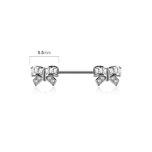 Pierced Owl 14GA 316L Stainless Steel CZ Crystal Bows Nipple Barbells, Sold as a Pair2