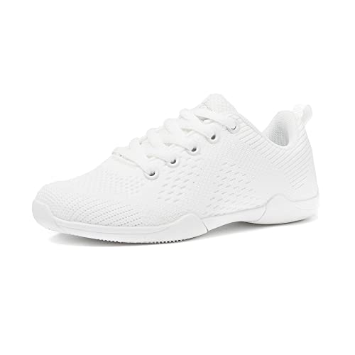 Danzcue Girls White Cheer Shoes, Lightweight Breathable Youth Cheerleading Shoes, Kids Athletic Training Cheer Sneakers