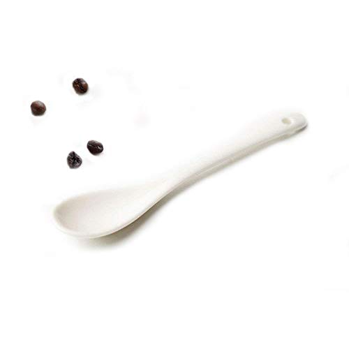 AKOAK 5 Inches White Ceramic Spoon for CoffeeTeaYogurtIce-creamAppetizers and Desserts